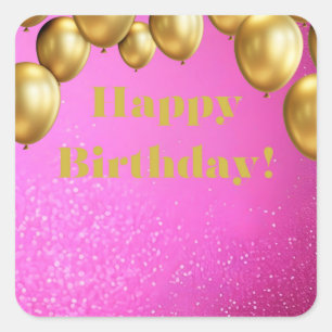 Sticker Carré Gold Balloons Luxe Parties scintillant rose Joyeux