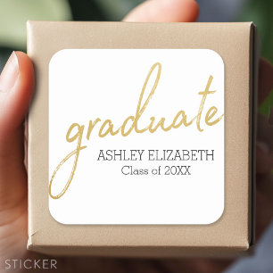 Sticker Carré Gold Black Modern Graduate script Graduation