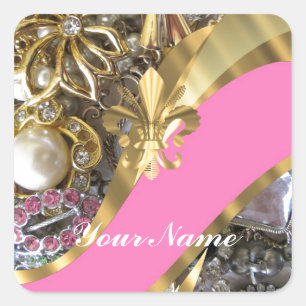 Sticker Carré Gold bling fleur de lys