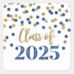 Sticker Carré Gold Blue Confetti Graduation 2025