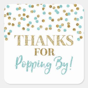 Sticker Carré Gold Blue Confetti Merci pour Popping By