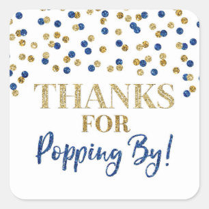 Sticker Carré Gold Blue Confetti Merci pour Popping By