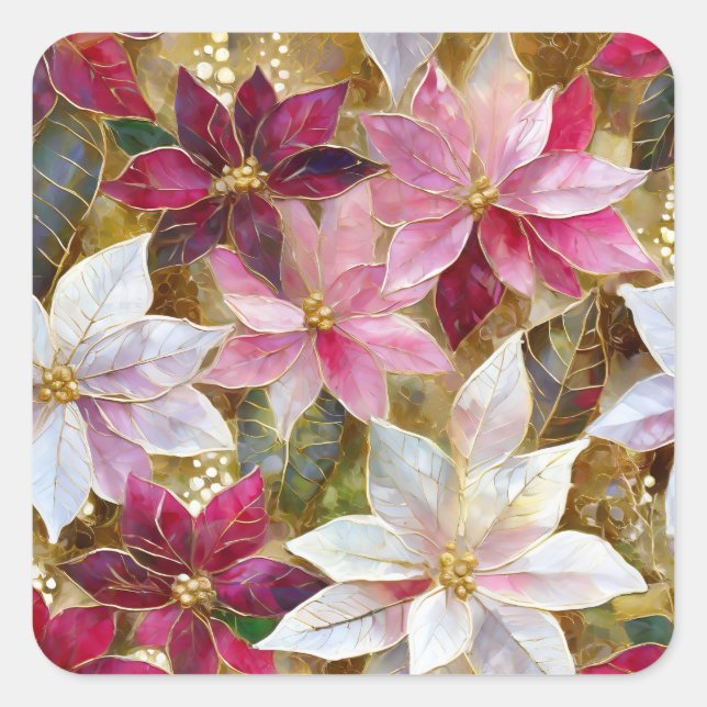Sticker Carré Gold Burgundy Bronze rose Rouge blanc Poinsettia (Devant)