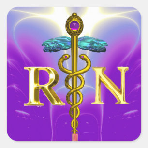 Sticker Carré GOLD CADUCEUS SYMBOLE INFIRMIÈRE ENREGISTRÉ Purp