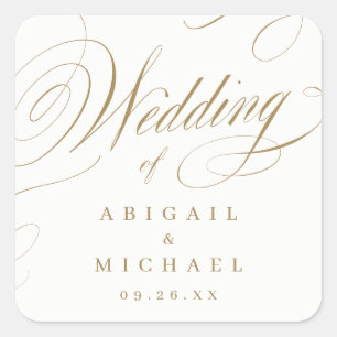 Sticker Carré Gold élégant classique calligraphie mariage faveur