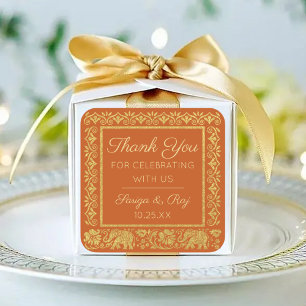 Sticker Carré Gold Elephant & Lotus Mariage Retour Cadeau Favori