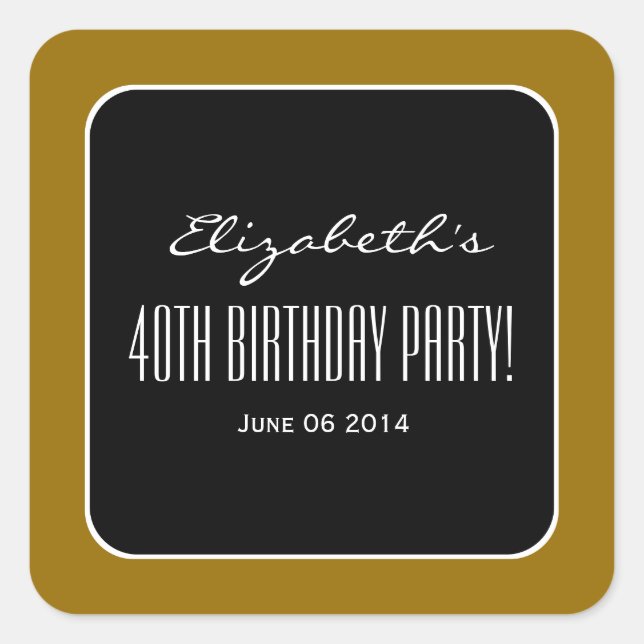 Sticker Carré Gold et Black Elegant 40e Anniversaire Party V01 (Devant)