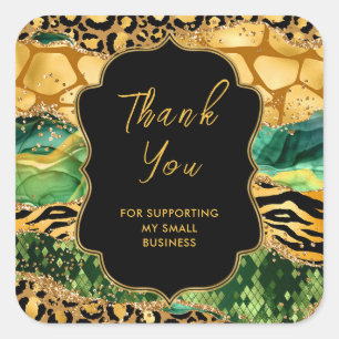 Sticker Carré Gold et Green Safari Agate Business Merci