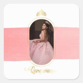 Sticker Carré Gold et Rose rose photo Quinceanera