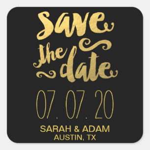 Sticker Carré Gold Foil Économisez Notre Date   Enregistrer l'ét