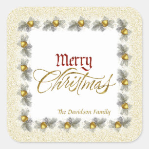 Sticker Carré Gold Foil et Red Merry Christmas Custom