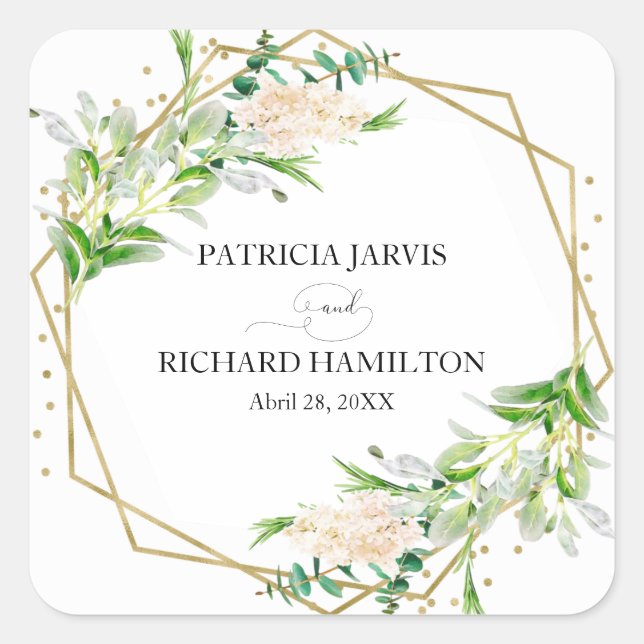 Sticker Carré Gold Foil Géométrique Verdure Mariage élégant (Devant)
