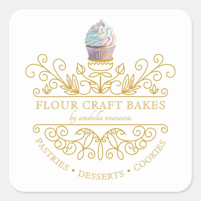 Sticker Carré Gold Frame Bakery Baker's Logo Carte de visite (Devant)