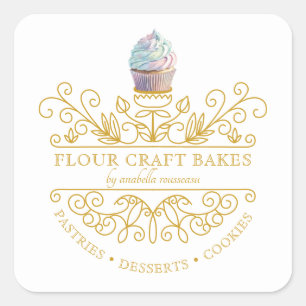 Sticker Carré Gold Frame Bakery Baker's Logo Carte de visite