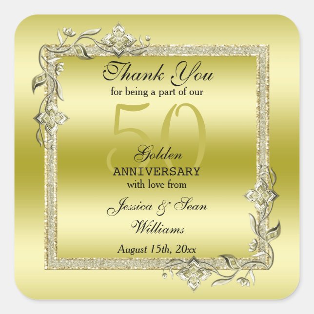 Sticker Carré Gold Gem & Parties scintillant 50e Anniversaire du (Devant)