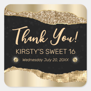 Sticker Carré Gold Glitter Glam Edge & Diamonds Sweet 16 