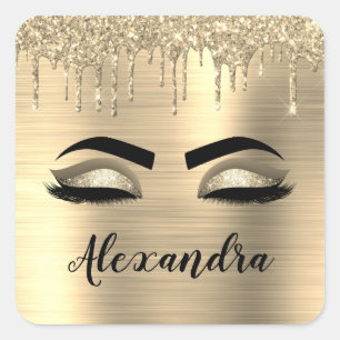 Sticker Carré Gold Glitter Sparkle Eyelashes Monogram