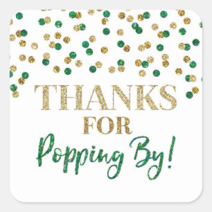 Sticker Carré Gold Green Confetti Merci pour Popping By