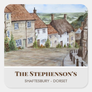 Sticker Carré Gold Hill Shaftesbury Dorset England Aquarelle