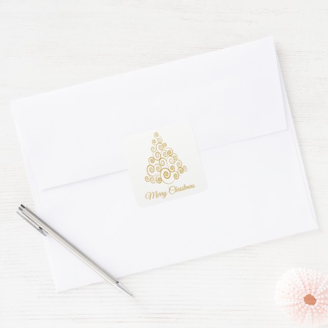 Sticker Carré Gold Holiday Tree Noël élégant (Enveloppe)
