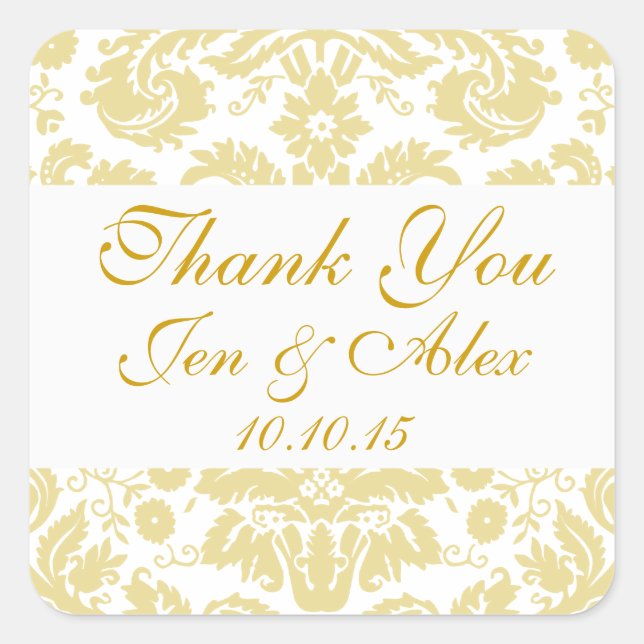 Sticker Carré Gold Ivory Mariage damassé Favor (Devant)