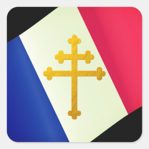 Sticker Carré Gold Lorraine Cross & French Flag / France