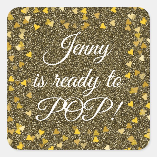 Sticker Carré Gold Love Hearts Parties scintillant Prêt pour Pop (Devant)