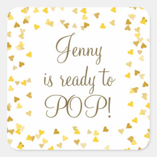Sticker Carré Gold Love Hearts Prêt à Pop Baby shower/Sprinkle