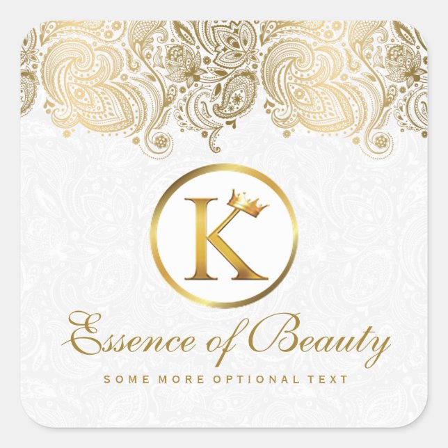 Sticker Carré Gold Paisley Floral Lace Arrière - plan blanc (Devant)