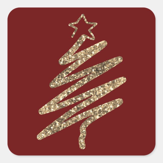 Sticker Carré Gold Parties scintillant Arbre de Noël moderne (Devant)