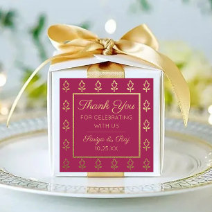 Sticker Carré Gold Parties scintillant Flower Mariage retour Cad