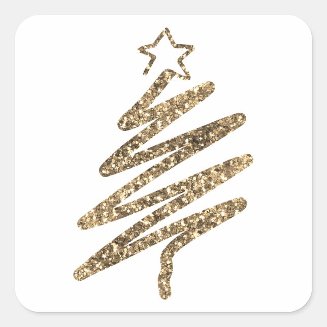 Sticker Carré Gold Parties scintillant Modern Holiday Tree Noël (Devant)