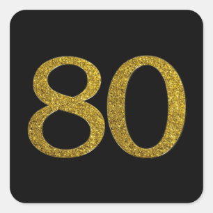 Sticker Carré Gold Parties scintillant Number 80 Wide Font