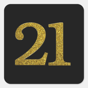Sticker Carré Gold Parties scintillant Numéro 21 Large Police
