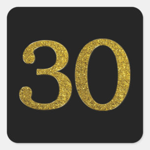 Sticker Carré Gold Parties scintillant Numéro 30 Large Police
