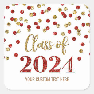 Sticker Carré Gold Red Confetti Graduation 2024