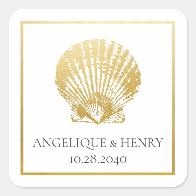 Sticker Carré Gold Seashell Elégante plage côtière (Devant)
