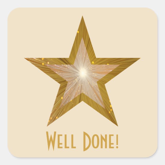 Sticker Carré Gold Star 'Well Done' crème autocollante carré (Devant)