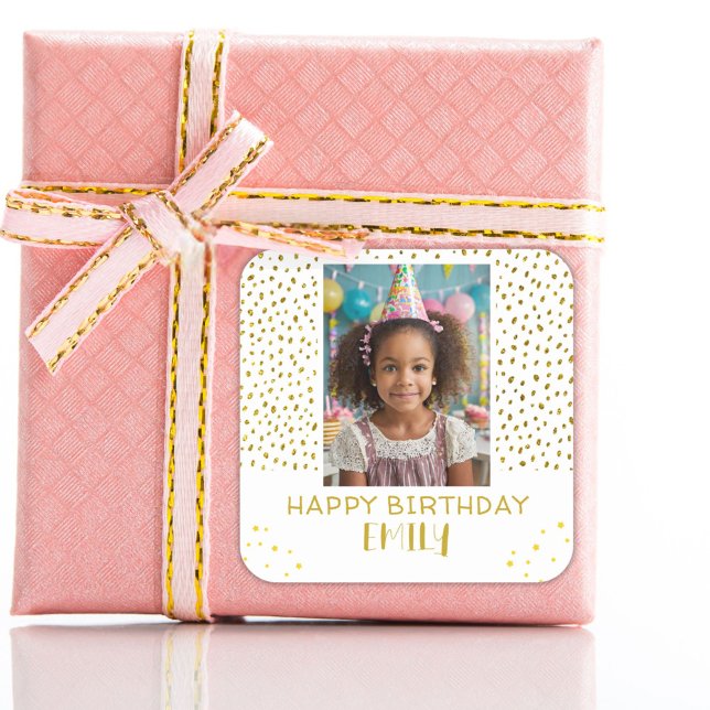 Sticker Carré Gold Stars Faux Parties scintillant Birthday Kids  (Créateur téléchargé)
