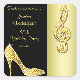 Sticker Carré Gold Stiletto & Treble Cleft Anniversaire Merci