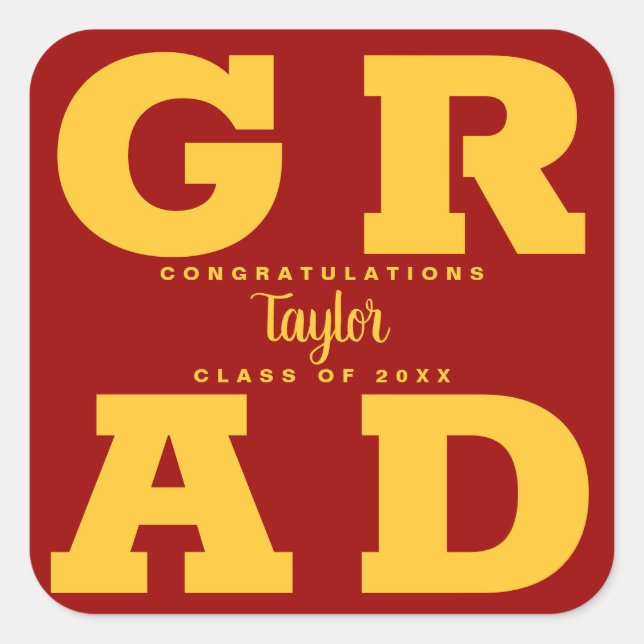 Sticker Carré Gold sur Cardinal Red Bold Graduation Party (Devant)