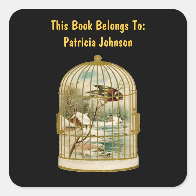 Sticker Carré Golden Birdcage paysage d'hiver Cabine Oiseau de n (Devant)