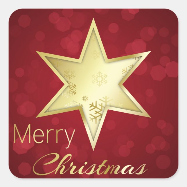 Sticker Carré Golden Christmas Star Red Bokeh (Devant)