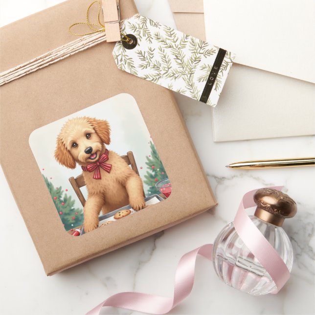 Sticker Carré Golden Doodle Decorating Christmas Cookies (Cadeaux)
