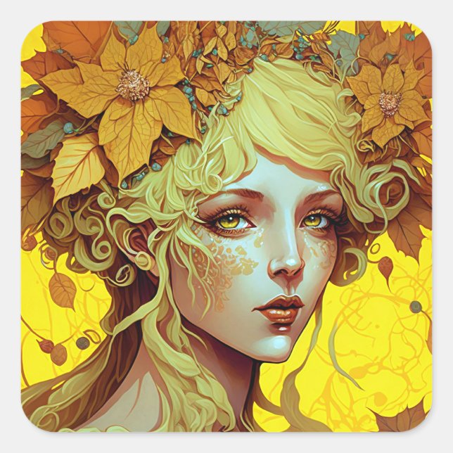 Sticker Carré Golden Elf Fairy Fae Imaginaire Art (Devant)