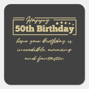 Sticker Carré Golden Happy 50e anniversaire voeux