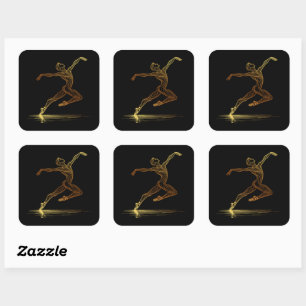 Sticker Carré Golden Line Art Ballet Dancer Illustration élégant