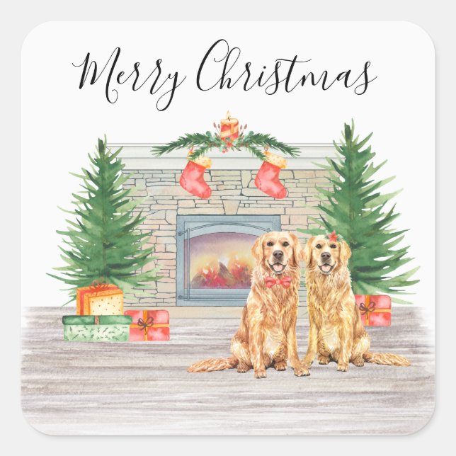 Sticker Carré Golden Retriever Amoureux des chiens Christmas (Devant)