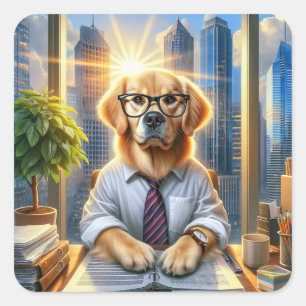 Sticker Carré Golden Retriever Business