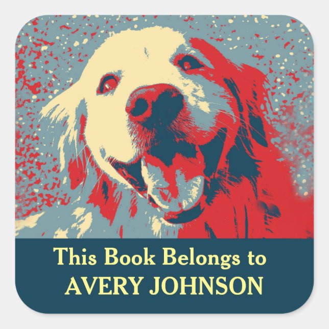 Sticker Carré Golden Retriever Chien Stylisé Personnalisé Plaque (Devant)